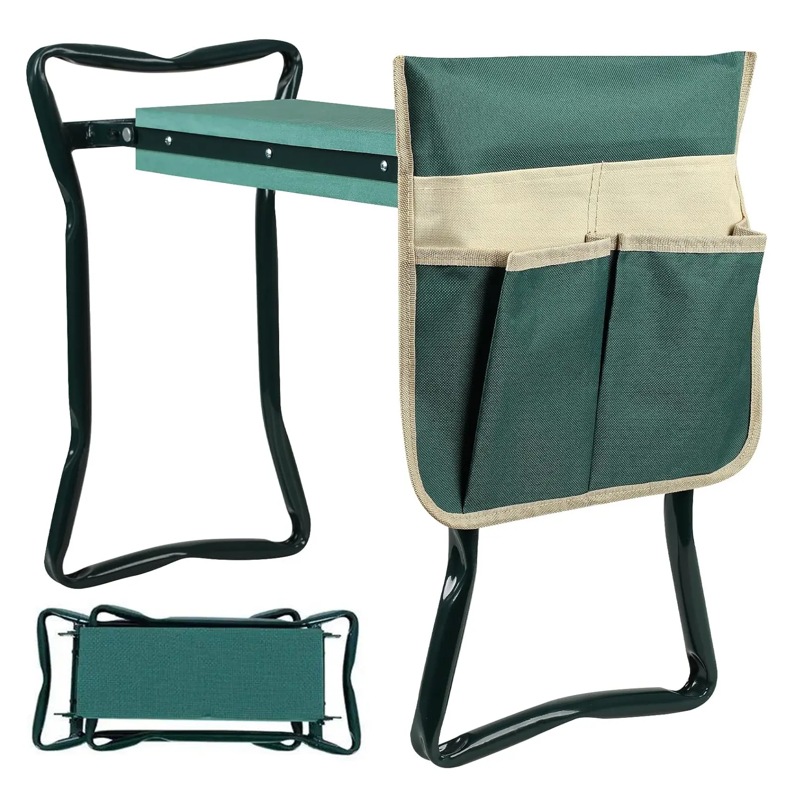 2-in-1 Folding Garden Stool - Heavy-Duty Multifunctional Kneeler with Widened Thick Knee Pads, Detachable Tool Bags, Portable Outdoor Furniture for Seniors Weeding Planting, Thoughtful Gift for Garden Enthusiasts