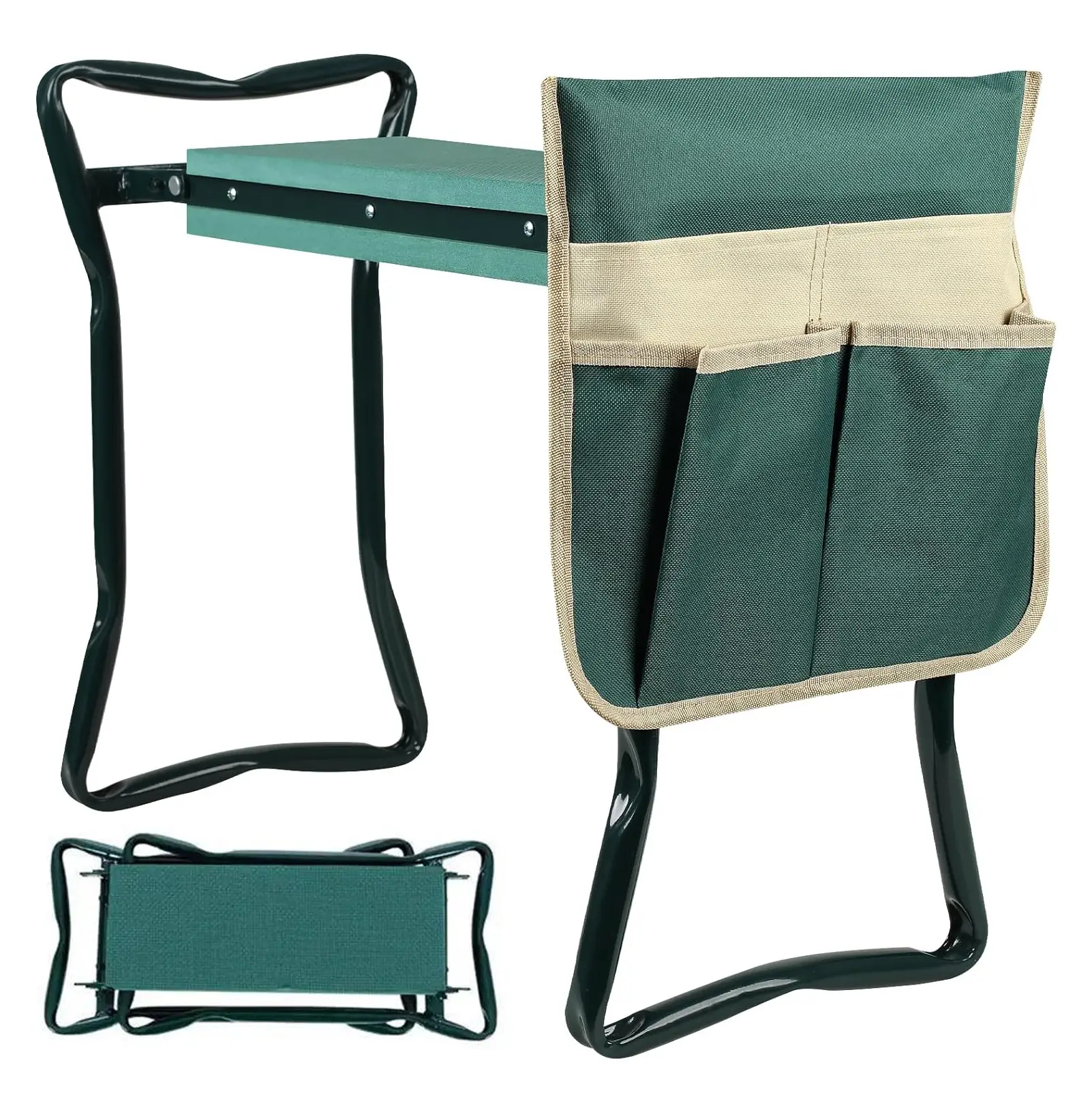 Upgraded Bench Kneeler and Seat with Eva Wide Soft Kneeling Pad, Garden Heavy Duty Foldable Stool with 1 Tool Pouches, Outdoor Furniture Bench Tools