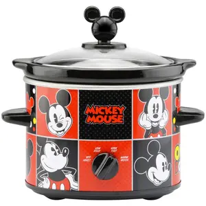 Mickey Mouse 2 Quart Slow Cooker by Select Brands with Tempered Glass Lid, Electric Pot Cookware with Adjustable Temperature Control, 110W