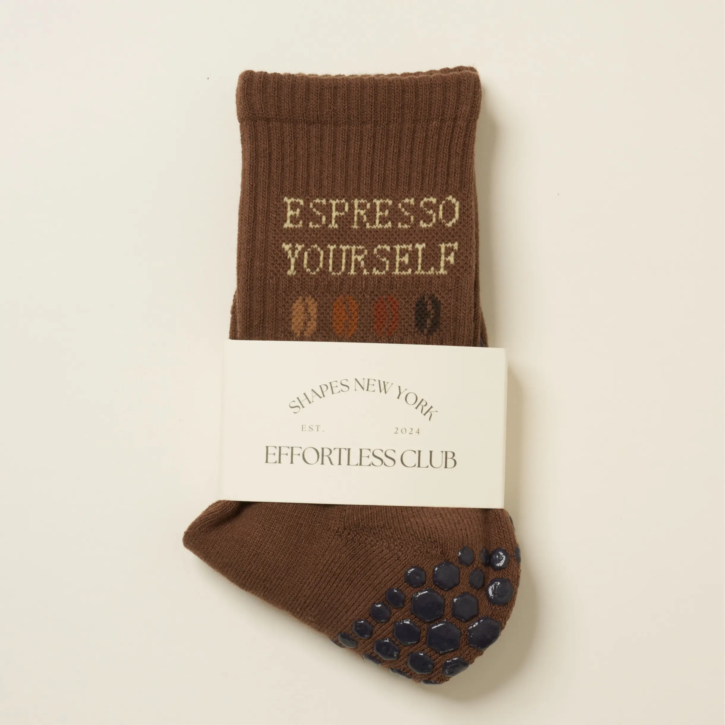 Shapes Studio Effortless Club Crew Calf Grip Socks, Cutest Fruits Pilates Socks, Non-Slip Socks, Barre Yoga Fitness, Coffee Beans