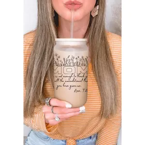 Glass cups with children's name and quote, personalized gift for mothers day, custom women gift, glass tumbler for grandma, frosted cup 16oz