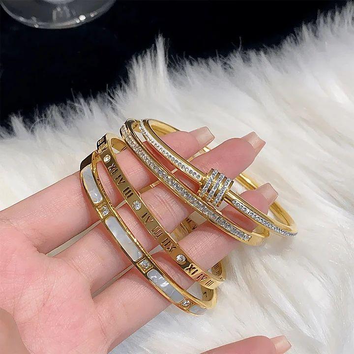 5-Piece Luxury Bracelet Set for Women – Gold & Silver 18K Plated Stackable Bangles | Aesthetic Designer Style | Viral TikTok Jewelry