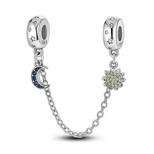 Original jewelry, 1 piece S925 sterling silver star moon safety chain, suitable for original 3mm bracelet necklace keychain DIY pendant to make women's gifts, suitable for birthday and holiday party gifts