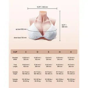 VEVOR Silicone Breastplate, K Sized High Neckline Fake Breasts for Crossdressers, Realistic Silicone-Filled Fake Boobs Breast Forms for Transgender Cosplay Drag Queen, Ivory