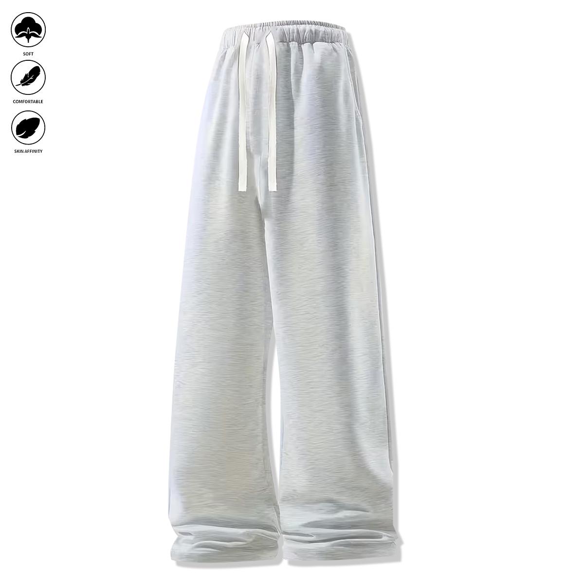 Men’s Lightweight Casual Jogger Pants, Loose Straight-Leg, Solid Color, Trendy Versatile Drawstring Long Pants