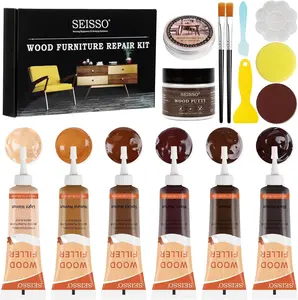 Wood Furniture Repair Kit - Wood Fillers with Wood Putty, Hardwood Laminate Repair Kit, Wood Wax for Holes, Walnut Wood Scratch Repair Kit Restore Any Scratches, Cracks, Tables, Doors, Floors, Cabinet