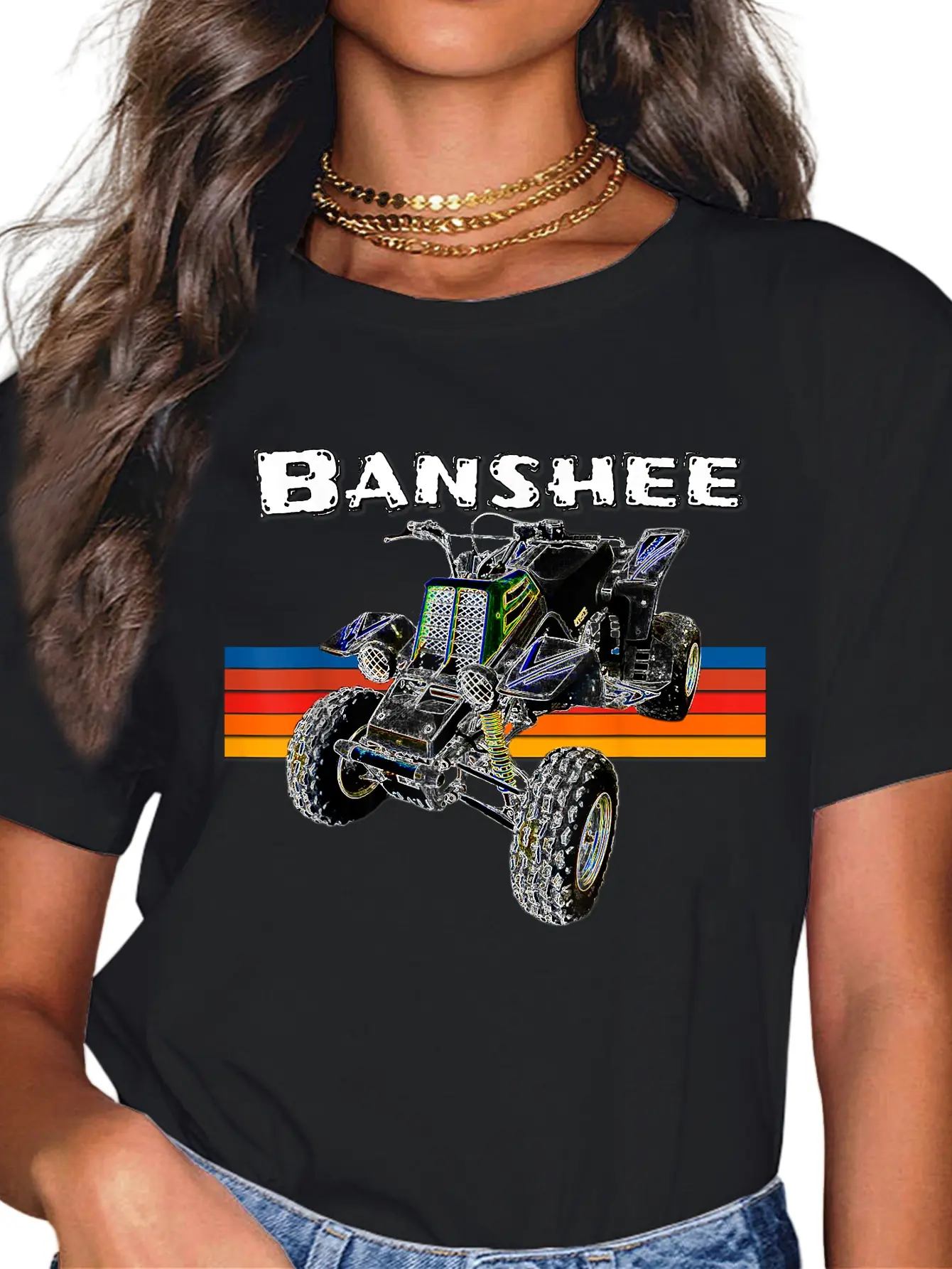 Women's 100% Cotton Round Neck Graphic T-Shirt - Casual Everyday Lady Top for Banshee Quad, ATV, ATC Vintage Retro All Terrain Vehicle Enthusiasts, Tshirt
