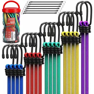 24-Piece Premium Heavy Duty Outdoor Bungee Cords with Hooks in Storage Jar, Assorted Sizes 10" 18" 24" 30" 36" 48" for Camping Tent Fastening Items
