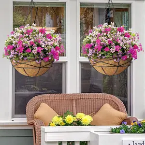 Stylish Hanging Planters – Round Metal Baskets with Coco Liner for Indoor & Outdoor Gardens, Patios, Balconies & Porch Decor