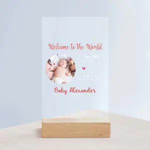 Custom Acrylic Sign with Wooden Stand | Personalized Photo & Text Plaque for Home Decor & Gifts
