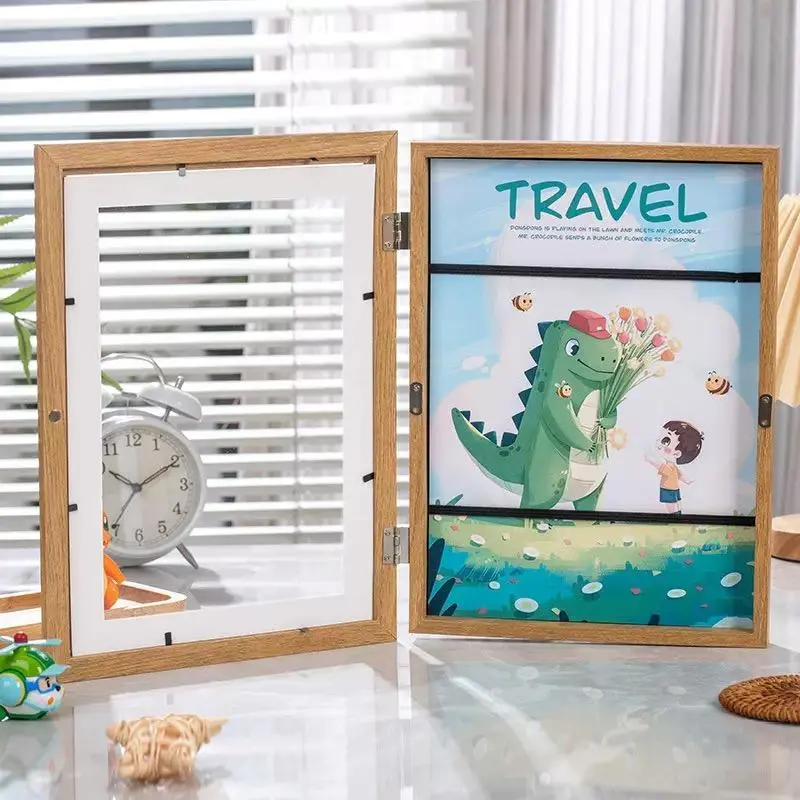 Kids A4 Wooden Art Photo Frame with Storage for 100+ Pictures, Front-Opening Interchangeable Display, Home Decor Room Decor for Children’s Artwork & School Projects (1 Pack)