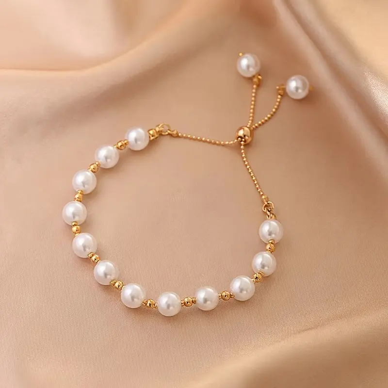 Lady's exquisite round pearl adjustable snap bracelet - elegant and simple, eye-catching jewelry