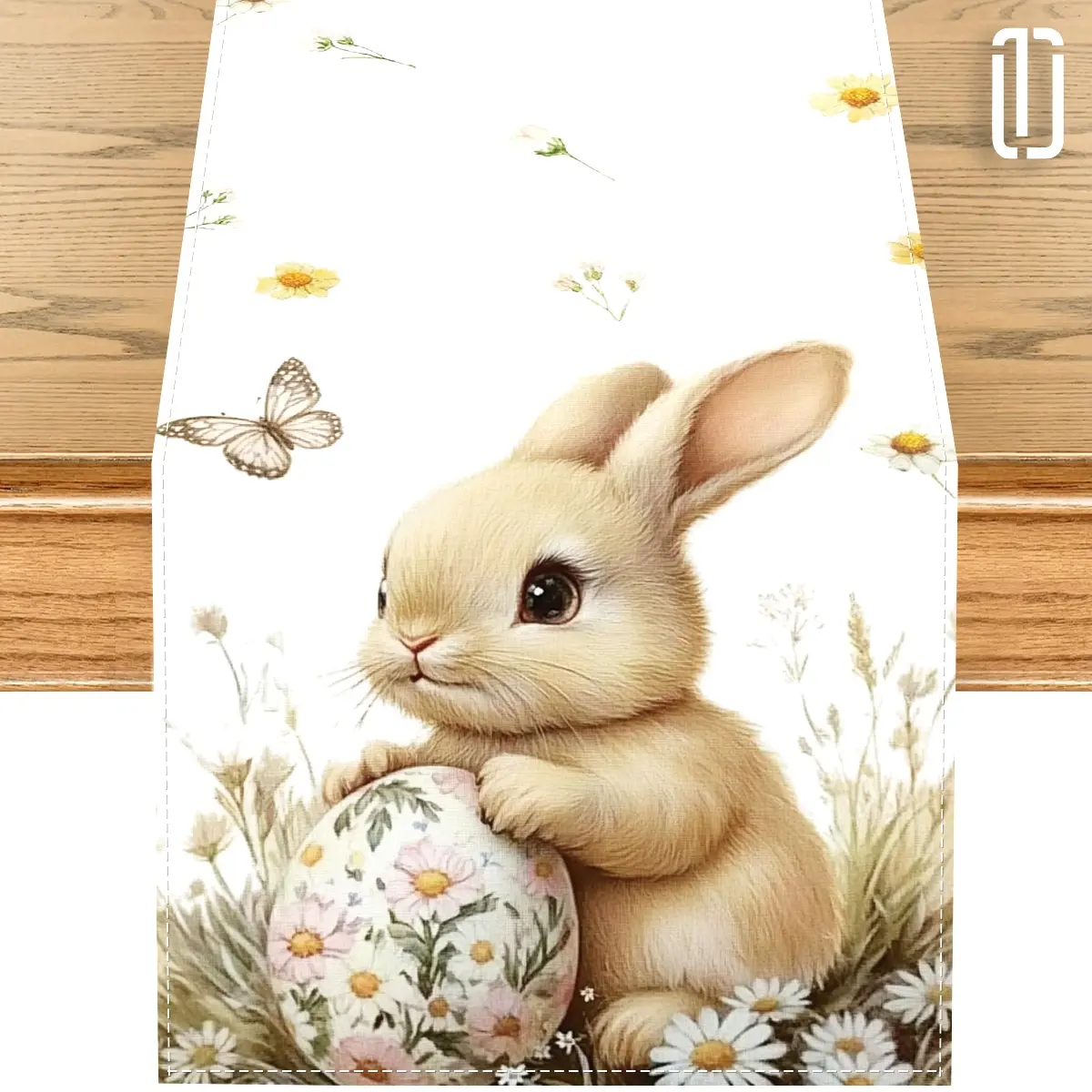 1pc Linen Rectangle Table Runner - 13x72 inch/33x183cm, Spring Rabbit & Floral Design, Waterproof, Durable, Heat Resistant, Non-Slip, Machine Washable - Perfect for Easter Decor, Indoor-Outdoor Dining Tables