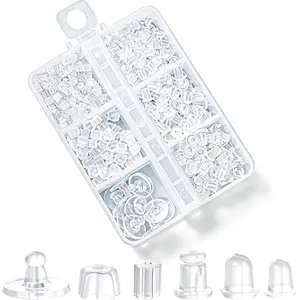 6 Styles 600Pcs Silicone Earring Backs Clear Soft Plastic Rubber Earring Backings Clutch Stoppers Replacement Kit for Studs Hoops Fish Hook Earrings
