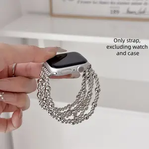 1PC Fashion Metal Bead Chain Smart Strap, Elastic Rope, Compatible with Apple Watch 38/40/41/42/44/45/46/49mm, Suitable for Apple Watch Series Ultra/SE/11/10/9/8/7/6/5/4/3/2/1, Smart Watch Straps, Smartwatch Accessories