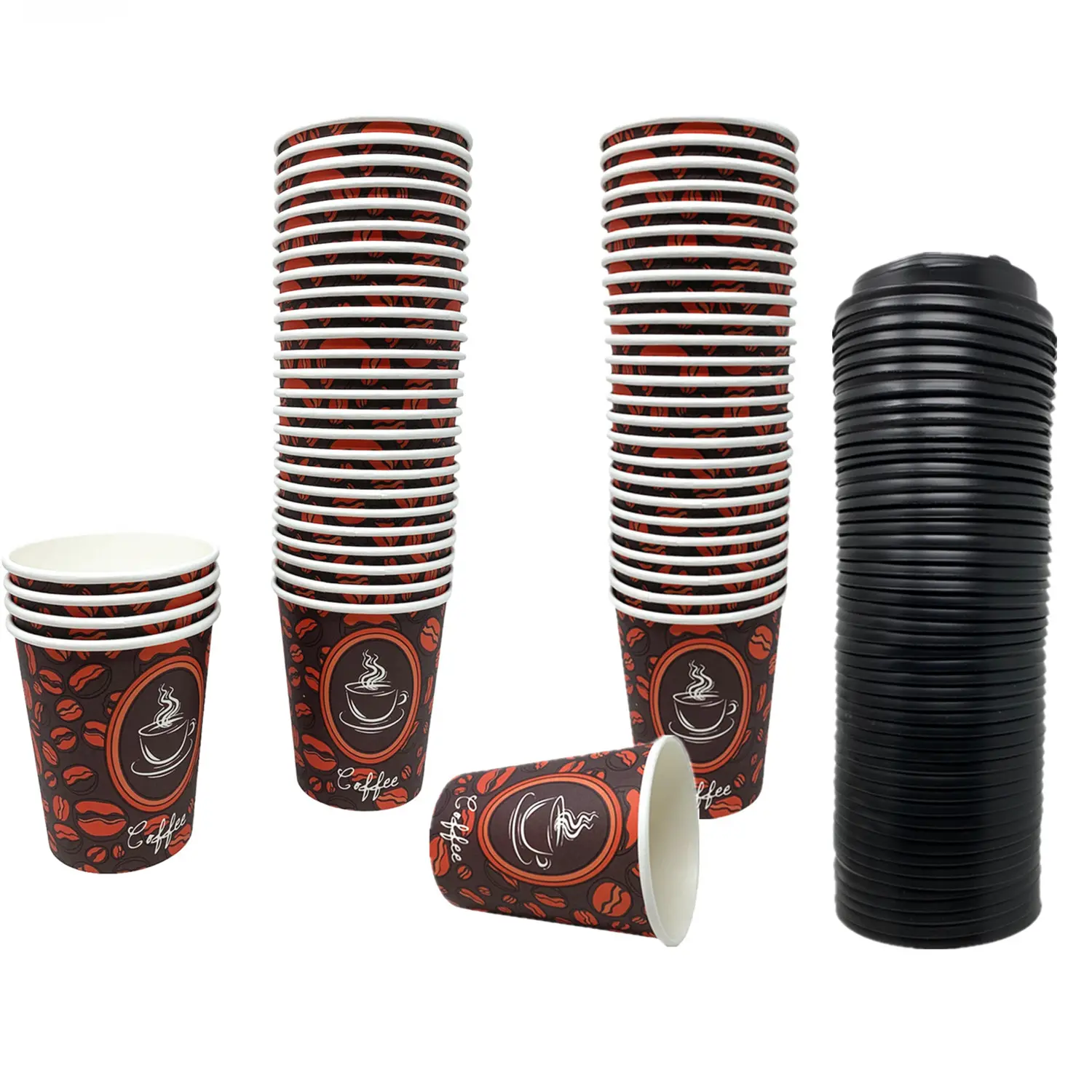 50 Count 8oz Disposable Paper Hot Coffee Cups with Lid, Perfect For Hot Drinks Tea & Coffee, Coffee Shops And Bars (Lids Included)