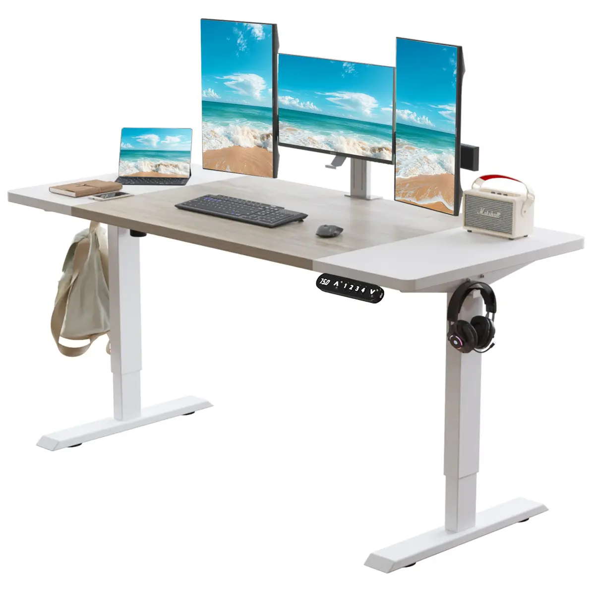 Oak white + 63"  desktop+USB charging port+wheels+