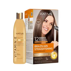 Kativa Brazilian Straightening Kit + Vitamin E Conditioner (355ml) | Formaldehyde-Free Smoothing System | Vegan | Up to 12 Weeks