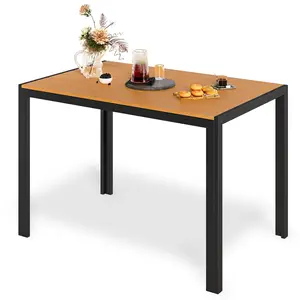 LIFERUN Outdoor Patio Table for 4-6 Person, 43×28in Rectangle Outdoor Dining Table with Wooden-Like Top and Aluminum Frame, Heat and Weather Resistant, Ideal for Garden, Patio, Poolside, Porch, Brown/Black