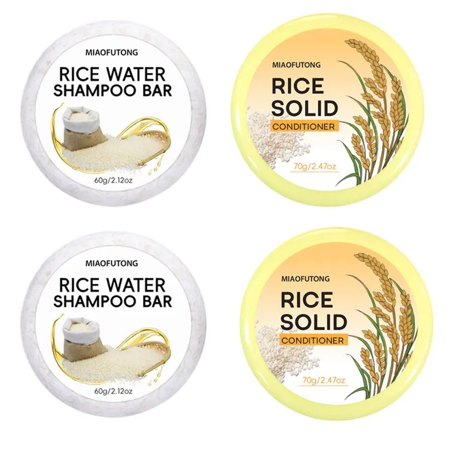 Rice Water Conditioner and Shampoo Soap Bar, 4 Counts/set Rice Water Hair Shampoo & Conditioner, Hair Care Products & Styling Product for Women & Men, Natural Shampoo, Daily Gentle Haircare
