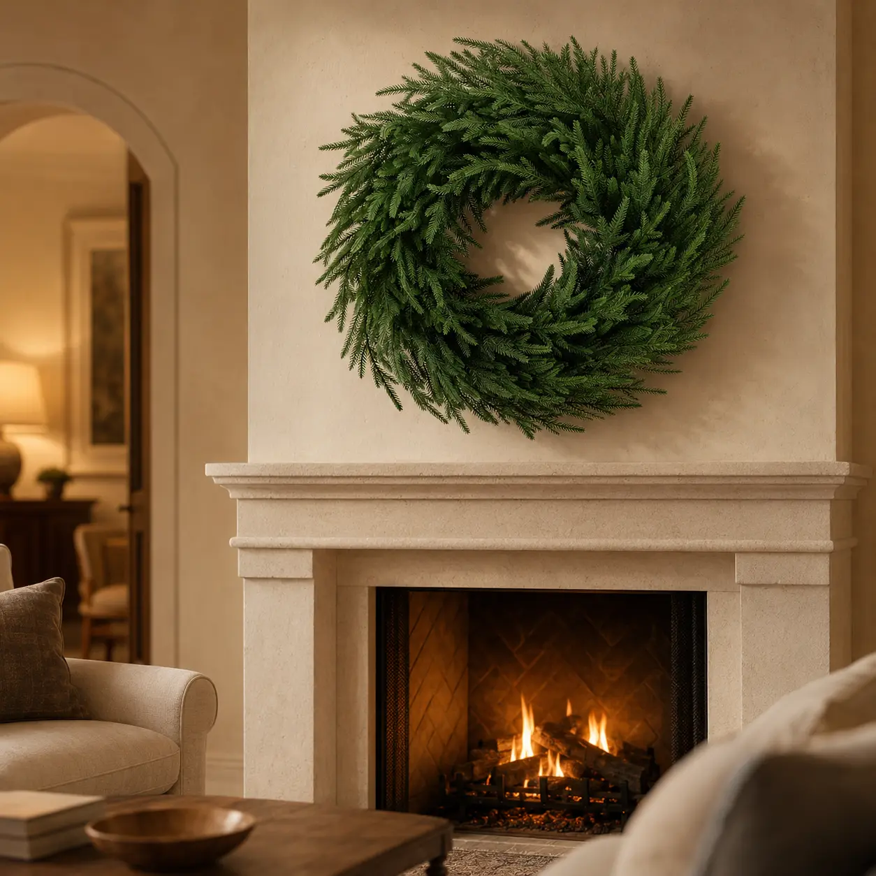 Costoffs 26" Pine Wreath Christmas Wreaths Large Artificial Christmas Wreath with Hook for Front Door, Wall, and Farmhouse Decor