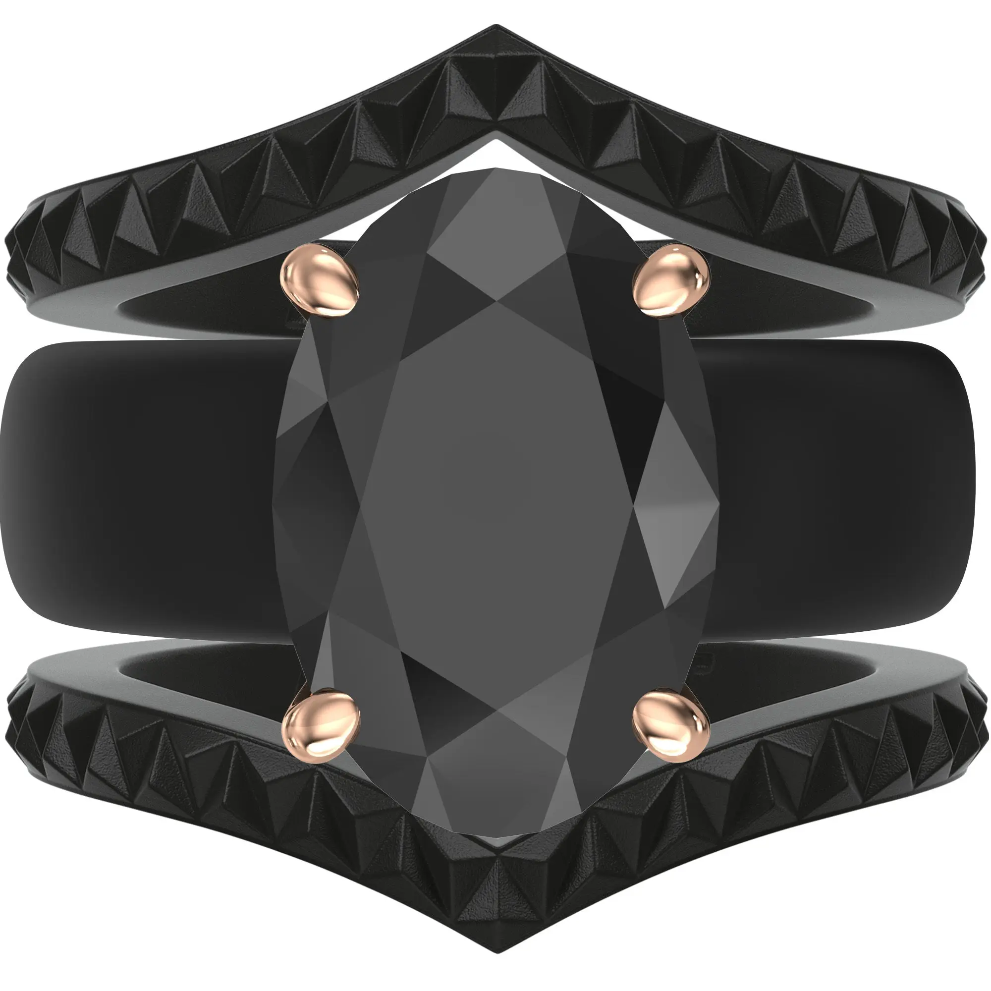 Silicone Ring Stackable Set – 12×8 mm Black Oval Cut CZ | Patented Design - GlowStone Collection