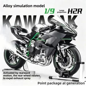 1:9 Scale Kawasaki Ninja H2R Die-Cast Motorcycle Model with Ignition Start, Throttle-Controlled Rear Wheel Drive, Synchronized Exhaust Smoke & Light/Sound Effects, High Detail Replica for Collectors & Gifts