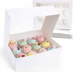 12 Count Cupcake Boxes, 6PCS Cupcake Container with Window Boxes Holding 72 Pastry Box for Birthday Holiday Party Bakery Supplies 13.2"x9.8"x4"