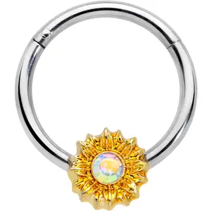 16 Gauge 3/8 Aurora Gem Sunflower Style Hinged Segment Ring