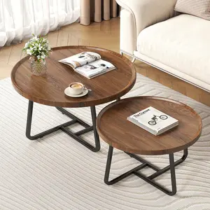 2 PCS Coffee Table, Durable Mid Century Small Round Coffee Tables for Living Room, Easy Assembly Modern Nesting Coffee Tables Set, Circle Side Tables for Sofa Bedside Balcony