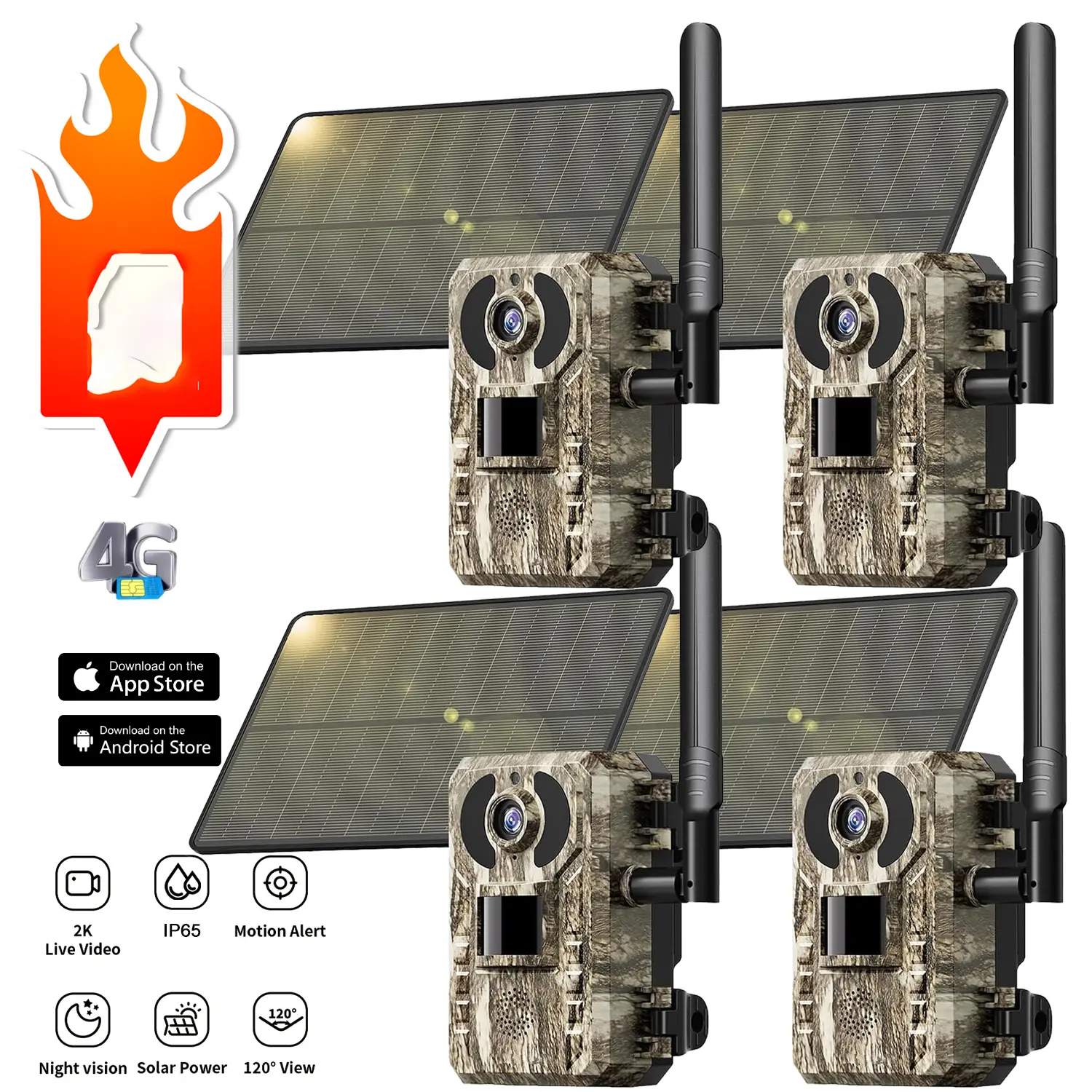 4K 64MP Solar WiFi Trail Camera - Game Hunting Camera with Night Vision, Built-in 5000mAh Battery, ip66  Waterproof, Motion Activated power cord