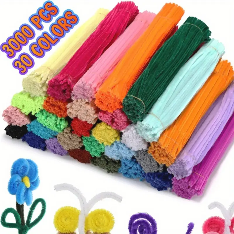 3000 pieces of pipe cleaners craft supplies, DIY Material, solid color 6mm x 12inch chenille stems, used for art and craft DIY Flower decorations, 30 colors for Christmas