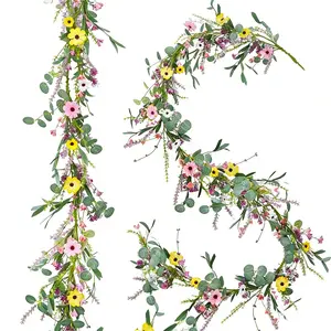 6.5 Feet Wildflower Daisy Garland, Lavender Fake Flower Vine Cape, Baby Shower Wedding Arch Decor, Spring Summer Doorway Staircase Decoration
