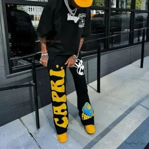 PineTrail Co. High Street National Trend Pants Unisex Loose Fit Printed Long Pants Casual Comfy Pocket Menswear Trouser Tropical Fashion Stylish White