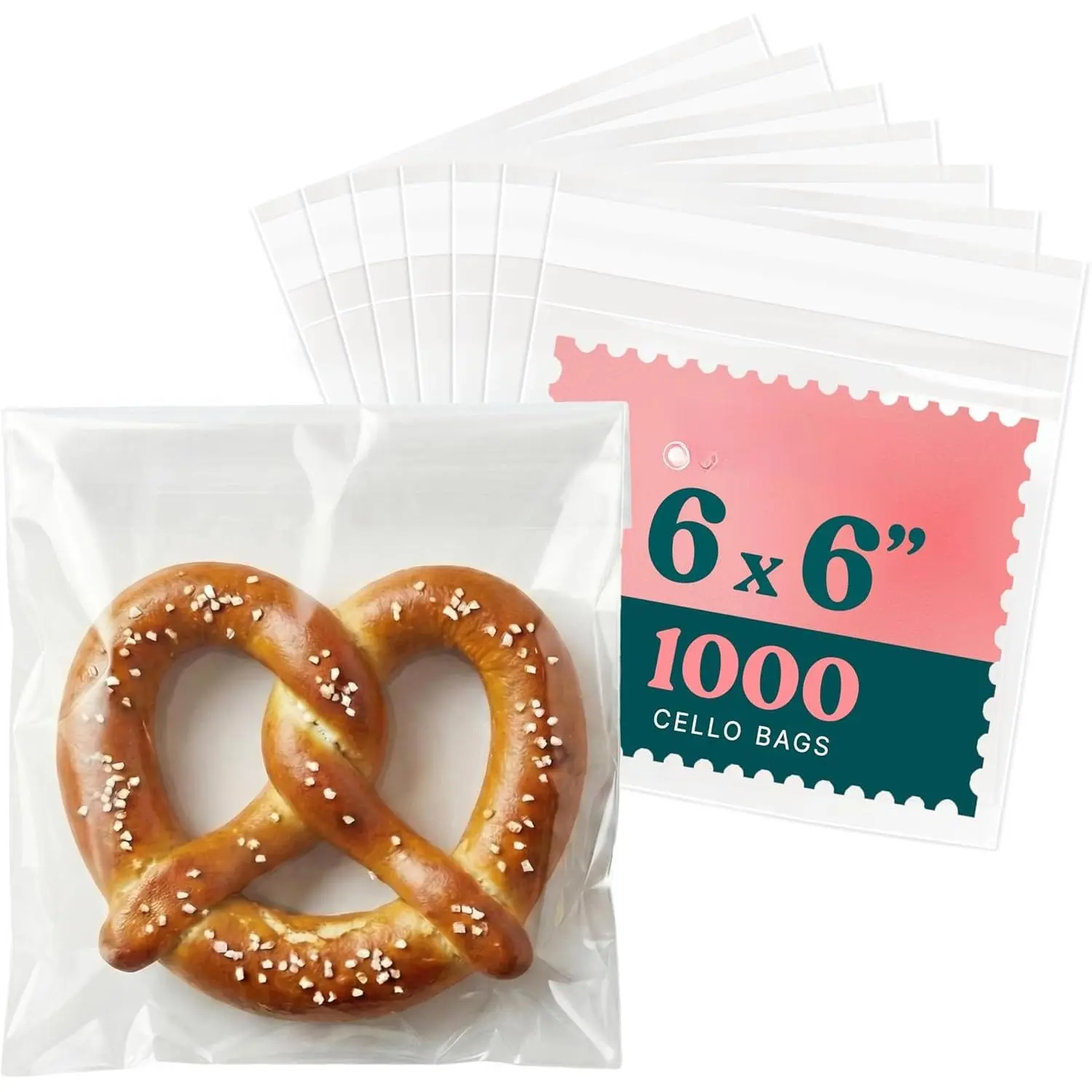 6" X 6" Self Sealing Cellophane Bags (1000 ) - Clear Cookie Bags Wh Seal for Baked Goods aging, Cookie Wrappers, Bakery aging, Bake , Candy, , Goodies, Gifts, Party Favors