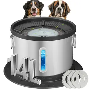 UPSKY 14L No Spill Dog Water Bowl, Stainless Steel Spill Proof Dog Bowl with Water Window, Dual-Suction Anti-Slip Large Capacity Slow Drinking Bowl with Floating Disk for Large Dogs & Messy Drinkers