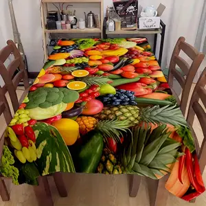 Fruit Printed Tablecloth - Rectangular Polyester Kitchen and Restaurant Decoration, Machine Washable and Easy to Clean, Suitable for Parties, Camping, Picnics, Picnic Table Cover, Fruit Theme Decoration, Cleaning Fabric
