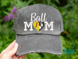 Ball Mom Softball/Soccer Hat | Distressed Baseball Cap OR Ponytail Hat | Custom Colors | Softball Mom Gifts | Soccer Mom Ball Cap | Sports Mom Hats
