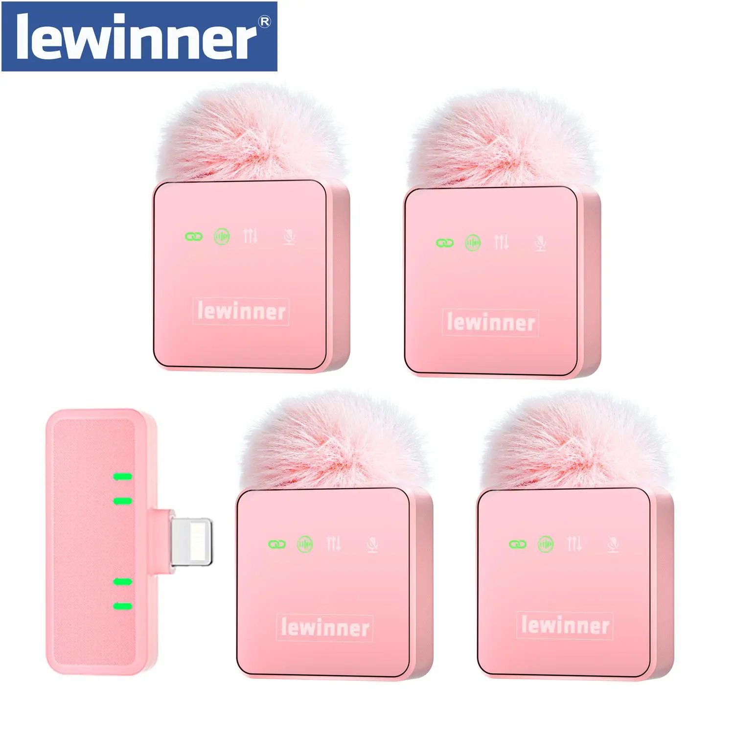 Mother's Day Sale Lewinner Professional Noise-Canceling Wireless Reverb Lavalier Microphone, 4-Person Interconnect, for Smartphones, Tablets, and Laptops, with iOS/Type-C Interface, Rechargeable Outdoorfun Audio