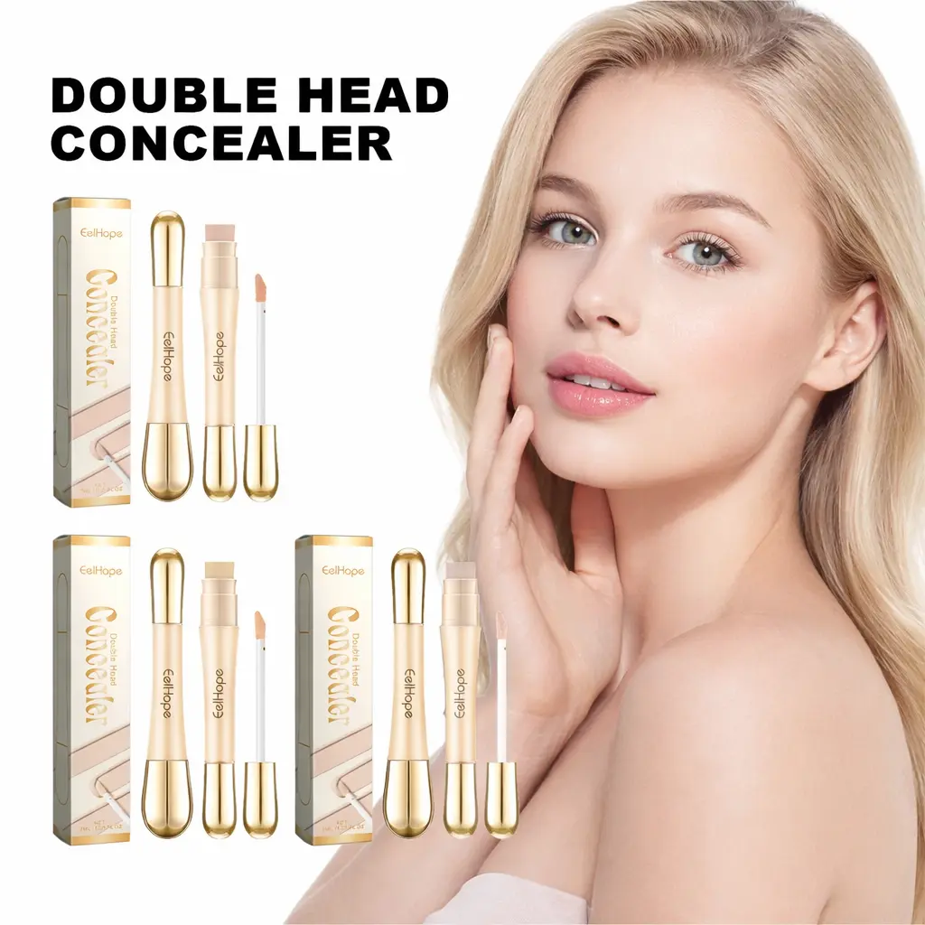 Dual-Ended Brighten Concealer Stick, Hydrating & Smoothing Formula with Vitamin E for Dark Circles & Blemishes, with Velvet Sponge Tip & Brush for a Natural Flawless Finish