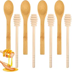 8PCS 6.2 Inch Wooden Honey Dipper Set Mini Honeycomb Dipper Sticks Spoon for Evenly Drizzling Honey Perfect for Food and Wedding Party Gift