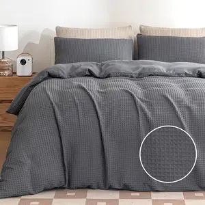 Size Waffle Duvet Cover Set - Soft, Breathable, Cooling Luxury 3 count Bedding with 1 Duvet Cover and 2 Pillowcases, No Comforter (Gray)