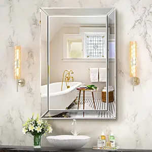 24" X 36" Large Rectangular Frameless Modern Mirror, Polished Beveled Mirror, Wall-Mounted Half-Body Mirror, Suitable For Hotels, Home Use, Bathrooms, Bedrooms, Living Rooms, And Dining Rooms