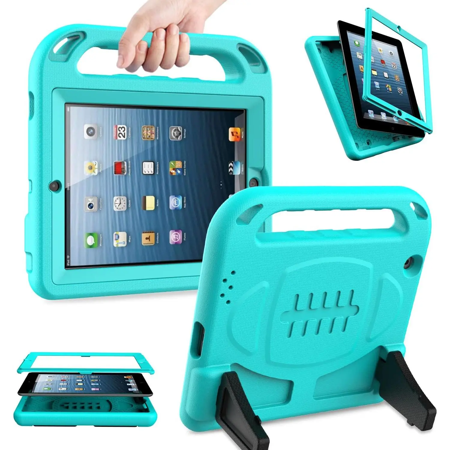 Case Built-in Screen Protector for iPad 2 3 4 (Old Model)- Shockproof Handle Stand  Friendly Compatible with iPad 2nd 3rd 4th Generation (Turquoise)