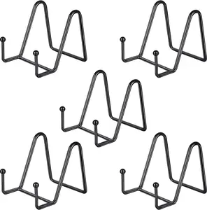 5 Pack 3 Inch Small Plate Holder Display Stands, Mini Metal Black Frame Stand for Picture, Book, Photo Easel, Creation, Collectibles