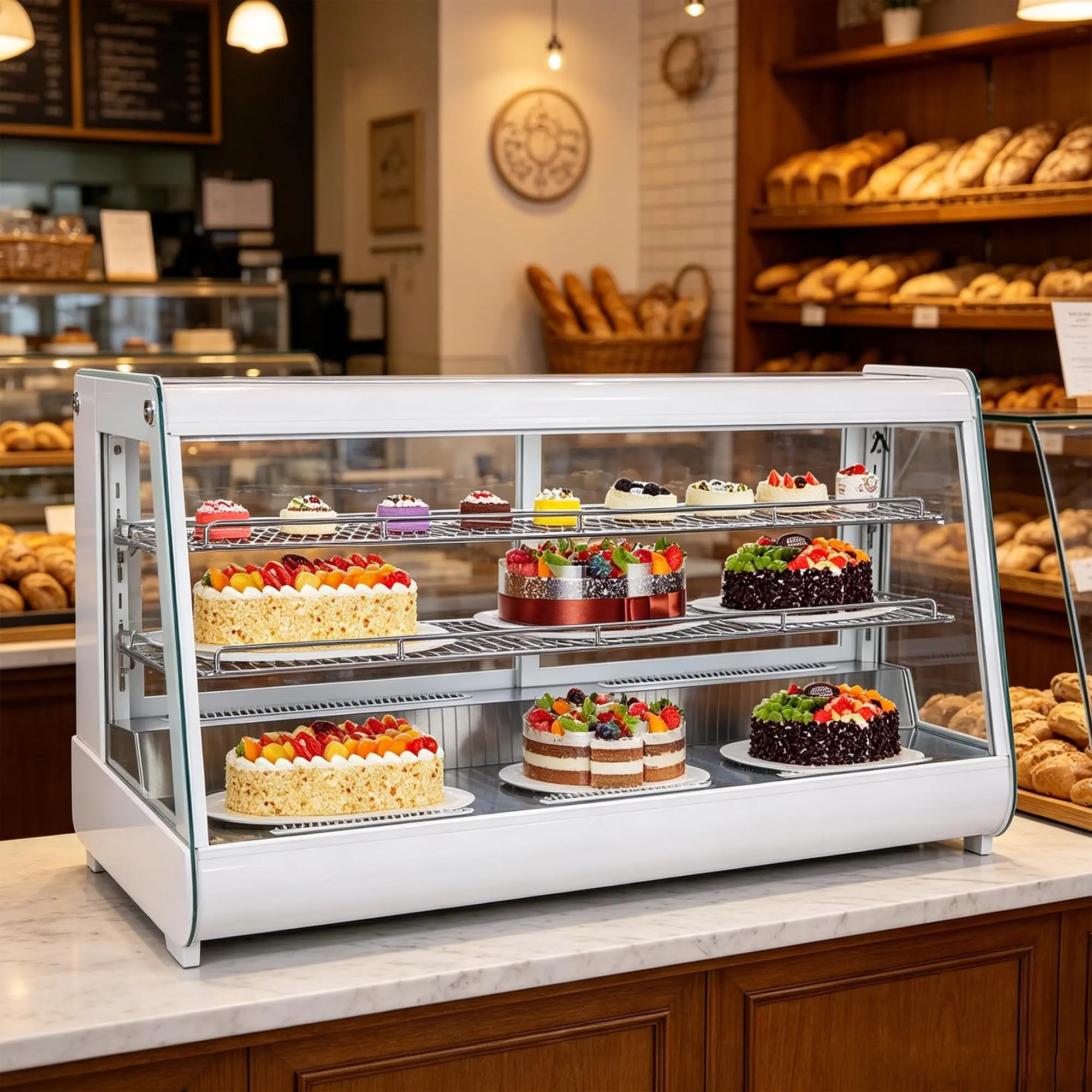 GARVEE 8.1 Cu.Ft Commercial Display Refrigerator, 2-Tier Air-Cooled Showcase with Auto Defrost & LED Light, for Bakery Cafe, White