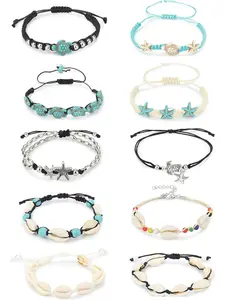 10PCS Shell Turtle Ankle Bracelets Handmade Boho Beaded Anklet Jewelry Adjustable Natural Cowrie Shell Beach Bead Anklet for Women