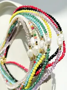 Baroque Freshwater Pearl Crystal Necklace, Boho Women's Jewelry, Spring/Summer CVacation Colorful Choker, Dainty Pearl Necklace, Adjustable Tail Chain, Hhandmade Gift for Christmas, Valentine's Day, New Year's Day, Mother's Day gift.