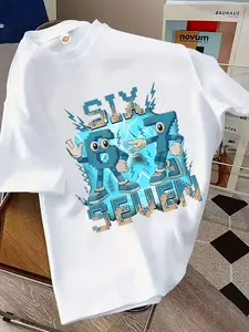 Summer Fashion Boy Casual Short Sleeve, Cartoon Lightning Creative Design, Loose-Fitting T-Shirt for Outdoor Wear