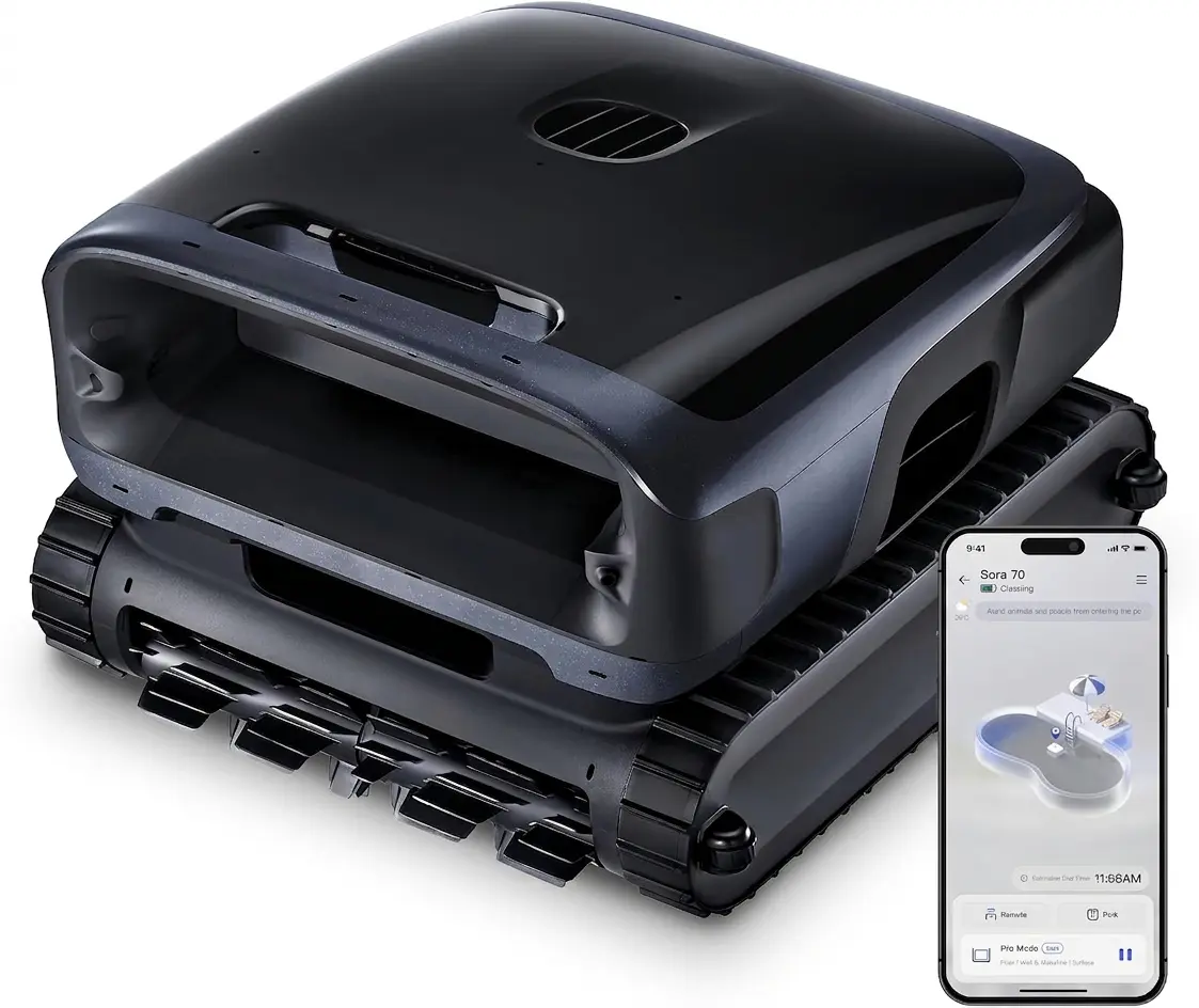 OMNIRA Sora 70 Pool Vacuum Robot - 360° Top-to-Bottom Robotic Cleaner with Smart Surface Parking, 6800GPH Suction & 6L Capacity - For Above & In-Ground Pools Up to 3,200 sq. ft, Navy Blue